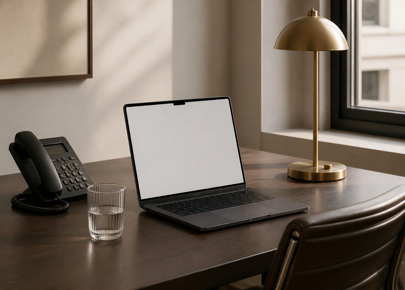 A calm desk set up for a call