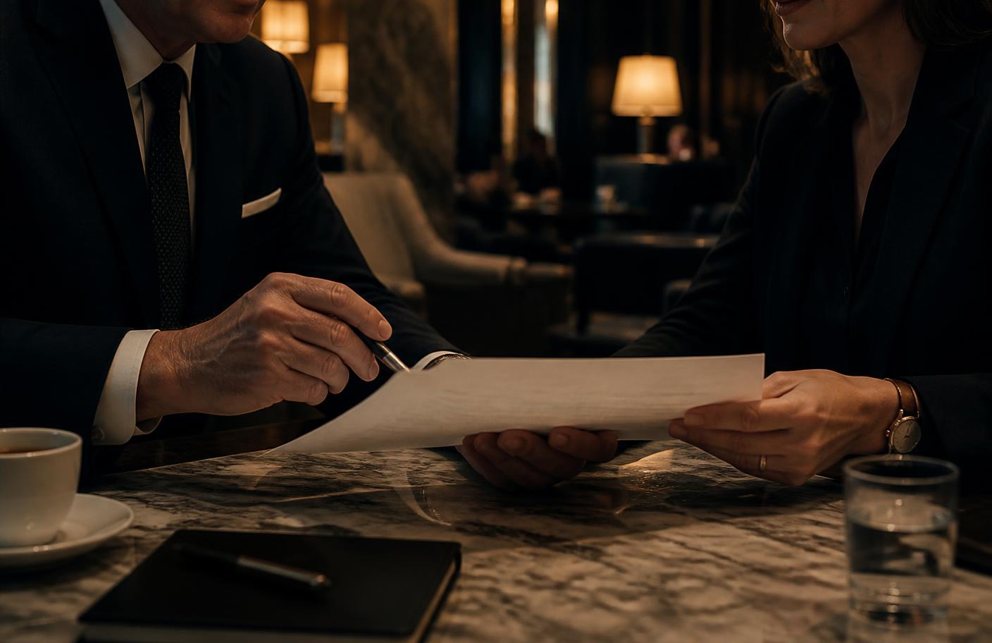 Two senior professionals reviewing a candidate shortlist