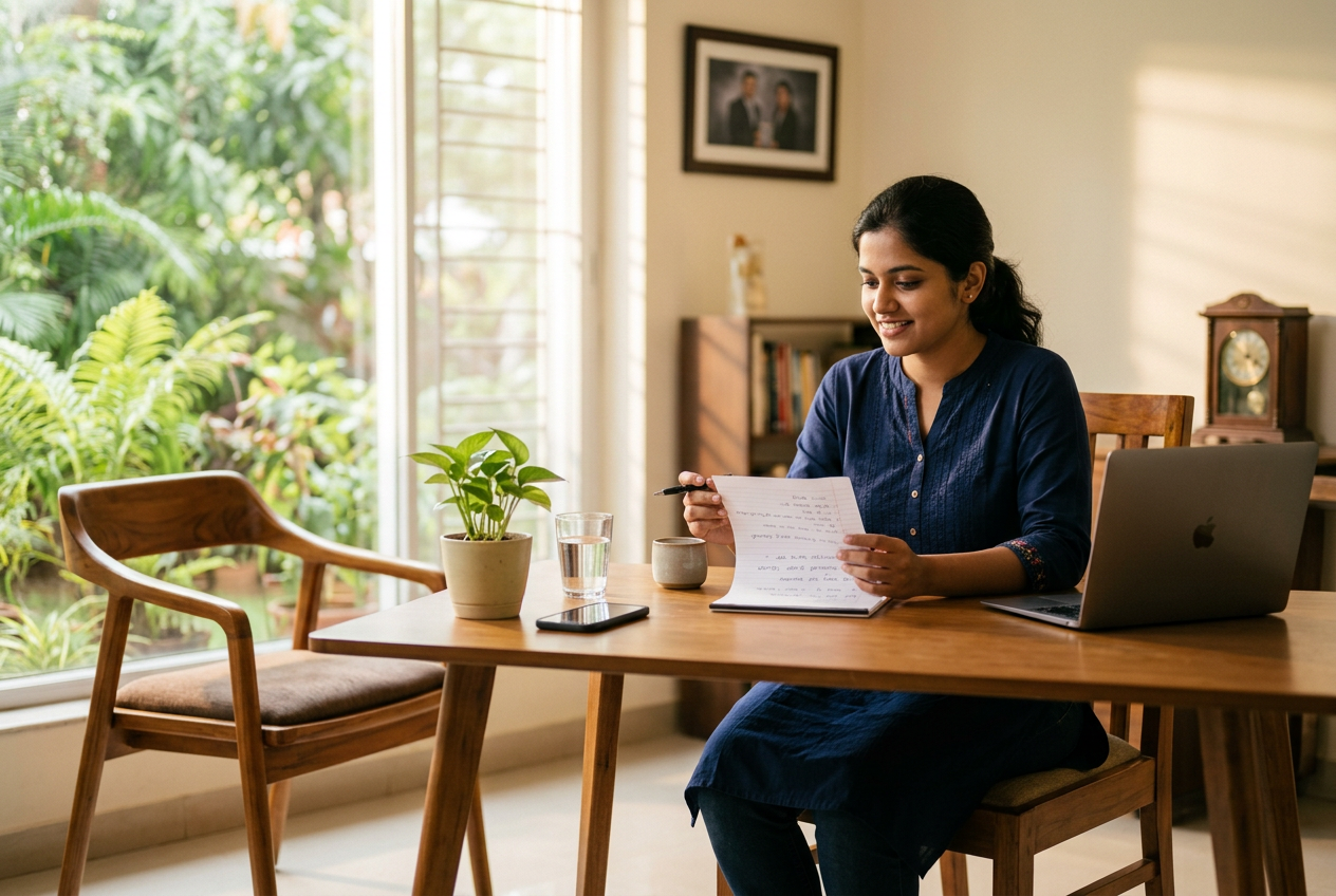 A job seeker preparing notes for an interview